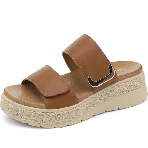 Image of UBFEN Womens Platform Wedge Sandals Orthopedic Arch Support | Espadrille Slides, Comfortable Cushioned, Dressy for Summer Walking, Beach Vacation