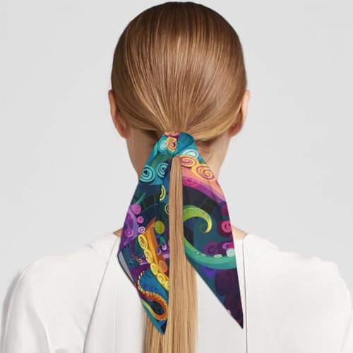 Colorful Octopus Tentacle Square Head Scarf for Women Hair Scarf Fashion Lightweight Silk Like Scarves Neckerchief Hair Wrap Neck Scarf 23.6''x23.6''4