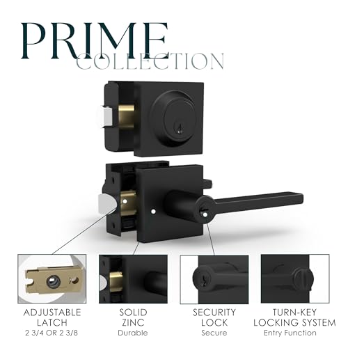 Image of Mega Handles Prime Entrance Combo, Entry Lever Door Handle and Single Cylinder Deadbolt Lock and Key Combo Pack, Heavy Duty Square Locking Door Levers Set for Left or Right-Handed Doors - Matte Black