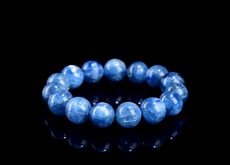 Pulsera de Cuentas Redondas de Cristal de cianita Azul-Verde Natural – Patrón de Flores flotantes, Pulsera elástica de cianita simbiótica de Mina Antigua,16~16.8mm