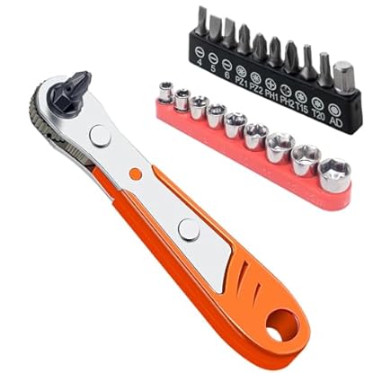 Foto di Set di cacciaviti cricchetto ad angolo retto 19 in 1, cacciavite magnetico a basso profilo, set di punte di sicurezza a 90 gradi, in acciaio per cuscinetti, mini chiave