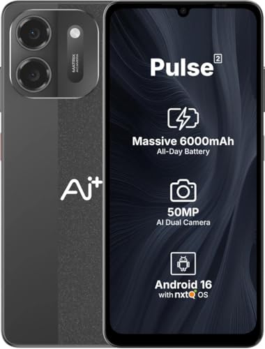 Image of AI+ Pulse 2, 6.745 inch HD+ Display, 6GB RAM, 128GB Storage, 50MP Rear Camera, 6000mAh Battery, Android 16, Black | 6GB RAM, 128GB Storage, 50MP Rear Camera, 6000mAh Battery, Android 16