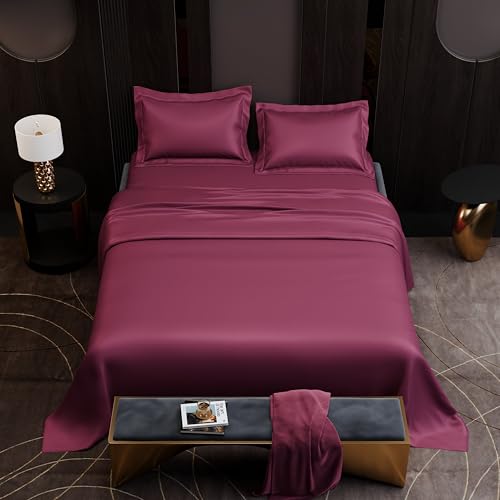 Image of Stoa Paris 350TC Luxstre Cotton Super King Flat Bedding Set for King & Double Size Beds with 2 Pillow Covers, 274cm x 274 cm Bedsheet, All-Season Comfort, Breathable, Home Decor, Panache - Maroon