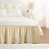 Picture of RIMELA Oatmeal Bed Skirting Queen Size Bed Skirt 15 Inch Drop, Wrap Around Elastic Adjustable Bedskirt, Dust Ruffle for Bed Frame & Box Spring Soft Durable Fabric Machine Washable Easy to Install