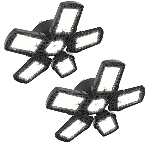 Sungdogin 2 Pack Led Garage Lights, 150W 15000Lm 6500K Deformable Led Screw In Garage Ceiling Light With 5+1 Adjustable Panels For Garage, Workshop, Basement, Shop, Warehouse, E26/27 #TOP16