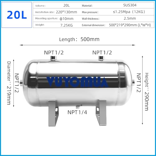 Image of 5.3Gallon 304 Stainless Steel High Pressure Mini Small Portable Air Tank Air Reservoir Water Storage Tank(20L-SG)