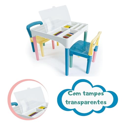 Mesa Mesinha Infantil Didática com 2 Cadeiras Coloridas para Crianças Poliplac