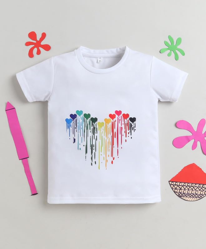 Image of The Magic Wand Kids Holi Festival Theme Printed T-Shirts, Girls Top, Boys Kurta Multicolored for Kids Baby Boys and Girls, Traditional Indian Wear Dress for Holi