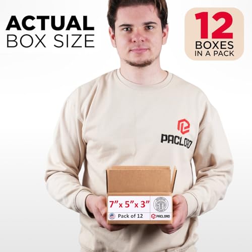 Image of Small Cardboard Boxes 7 inchL x 5 inchW x 3 inchH (Pack of 12) - USA-Made Packing Boxes for Moving, Shipping, or Storage - USPS, UPS, FedEx Approved - Professional Packing Supplies for Moving