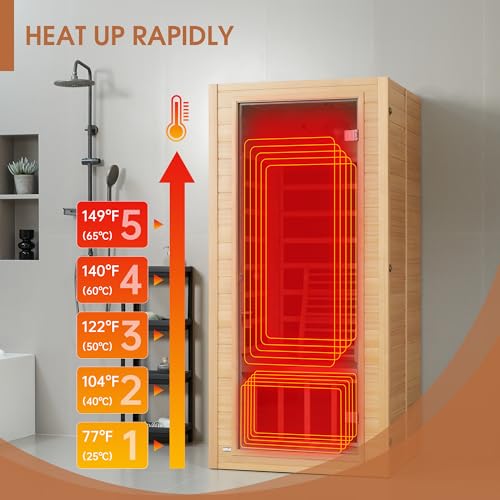 Far Infrared Sauna for Home, Near Zero EMF Wood Home Sauna Room with 1400W, 9 Chromo Therapy Lights, Oxygen Ionizer, Bluetooth, LCD Control Panel for Indoor Use, 1 Person - Image 5