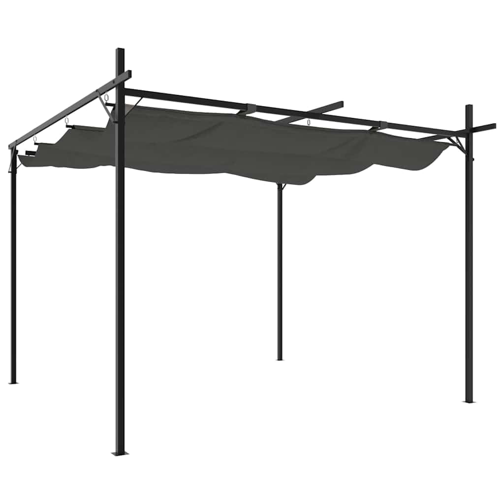 Pergola avec toit coulissant anthracite 295 x 292 x 230 cm, pergola en métal en acier revêtu par pulvérisation et aluminium, toit coulissant en tissu polyester avec revêtement PA pour personnalisation