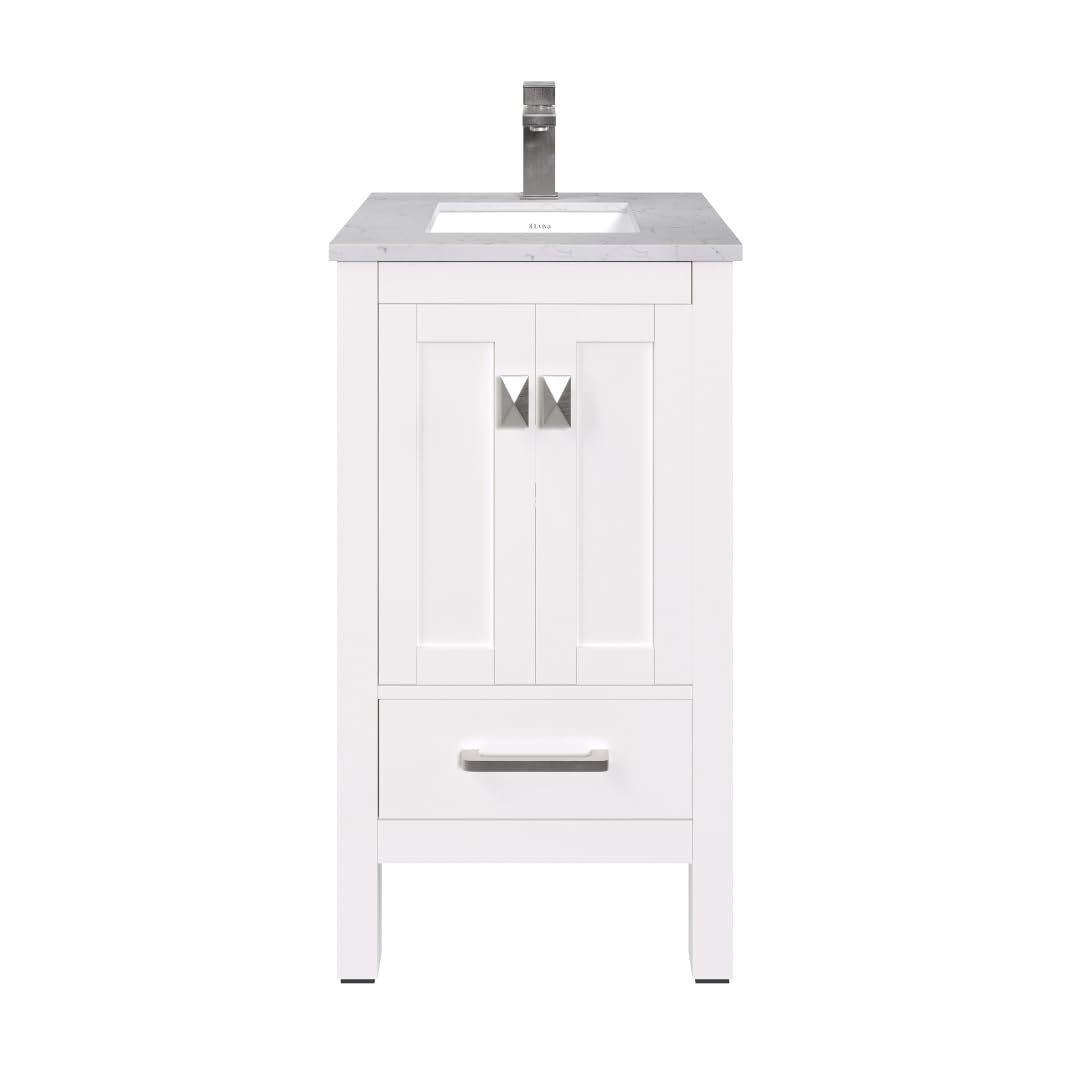 Eviva London 20" x 18" White Transitional Bathroom Vanity w/White Carrara Quartz Top