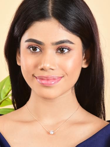 Image of Nilu's Collection Rose Gold Plated Solitaire Pendant Necklace with Round Cut American Diamond For Women And Girls | Anti-Tarnish | Anti-Allergy |Office Wear | Gifting