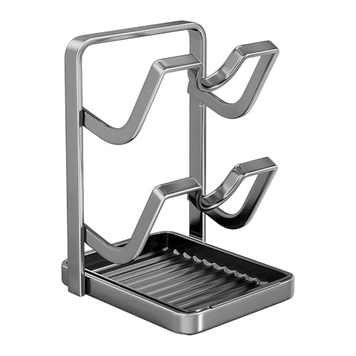 Generisch Soporte para tapa de olla | Utensilio de cocina multifuncional de acero inoxidable con bandeja de goteo | Soporte para cucharas de cocina con soporte para tapa - Para encimera, armario