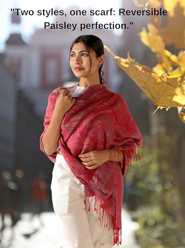 Soft Silky Cashmere Pashmina Scarf Lightweight Ethnic Paisley Travel Wrap Shawl for Evening Dresses - 77" x 28"4