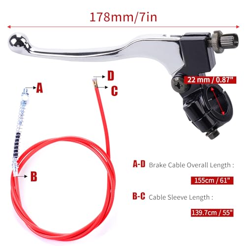 Image of Left Brake Lever Handle Brake Cable 67 inch Drum Brake Shoe Kit fit for 196cc 200cc Motor Coleman CT200U CT200U-EX BT200X Baja Warrior Heat MB200 MB165 Massimo Mini Bike Parts, Red