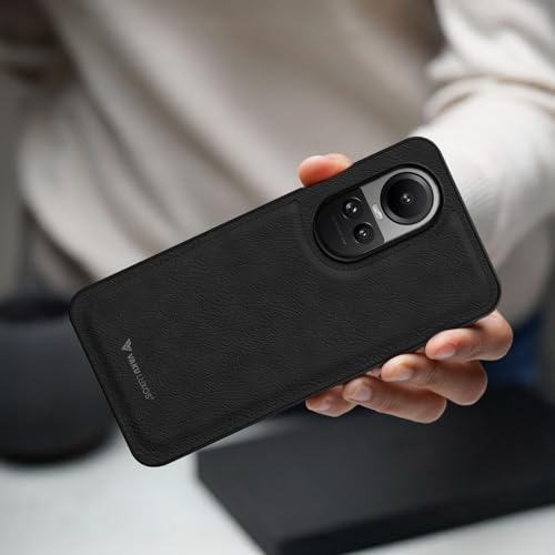 Image of Vaku Luxos Luxe Premium Leather Back Cover Case for Oppo Reno10 Pro 5G Soft Shockproof Protective TPU Phone Case Camera Screen Protector- Black