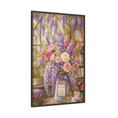 Décoration au-dessus de la console : grand tableau de fleurs violettes vertical