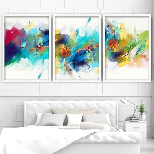 Impresiones artísticas abstractas en azul y rosa, pinturas de acuarela, impresión de pared, póster, obra de arte para sala de estar, oficina, decoración del hogar (50 x 70 cm, 3 piezas)