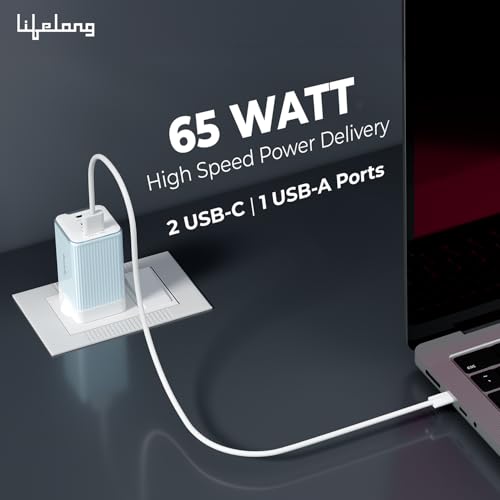 Image of Lifelong Electronics 65W Super Fast GaN Charger PD Technology | 1 USB A + 2 Type C Ports | iPhone 17 /16 /15 /14 (Including Pro Max), Android, Samsung | Laptops - MacBook, Dell, HP, Lenovo, Acer, ASUS