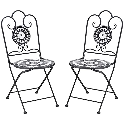 Outsunny Set de 2 chaises de bistrot Pliantes pour mosaïque de Jardin-céramique-modèle Rose des Vents-époxy-chaises métalliques