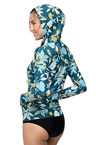 AXESEA Women's Hoodie Rash Guard UV Sun Protection Long Sleeve Hooded Swim Shirts Full Zip Front Swimsuit Tops2