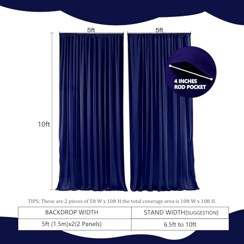 Image of 2 Panels Blue Backdrop Curtain, 10 x 10 Feet Polyester Background Curtains for Parties, Weddings, Baby Showers, Halloween, Christmas, Birthday Party Photoshoot Backdrop Curtains Decorations
