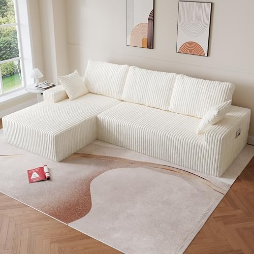 Image of Bean Bag Chairs for Adults, Memory Foam Reading Bean Bag Sofa Chair with Faux Fur Filler, Fireside Floor Gaming Chairs for Living Room, Bedroom and Office (White, 108 inch+Left Chaise)