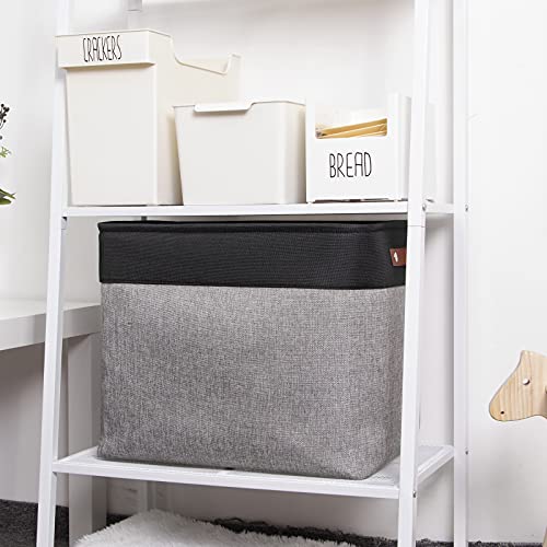 Image of DULLEMELO Large Collapsible Storage Basket /Bin with Sturdy Leather Handles, Fabric Organizer Bin for Storage Clothes, Books, Office, Bedroom, Closet, Nursery & Laundry (Black&Gray)