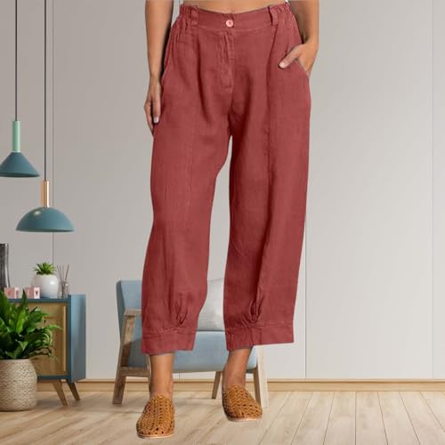 Linen Capri Pants for Women Casual Loose High Waisted Wide Leg Crop Pants Lightweight Trousers with Pockets2