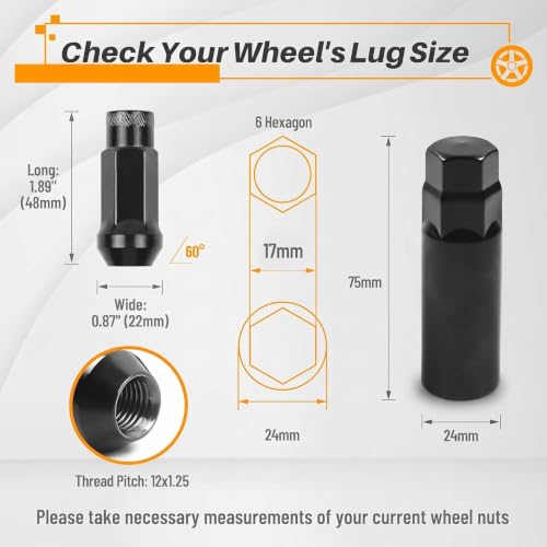 Image of MIKKUPPA M12x1.25 Open End Wheel Lug Nuts, Black 20PCS Tire Nuts Set | Replacement for Infiniti Q45 Q50 Q70, Nissan Titan Versa Altima Maxima, Subaru Forester Crosstrek Outback Aftermarket Wheels