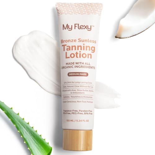 My Flexy Sunless Tanning Lotion Organic Medium/Dark Tan, Natural Self Tanner, Non Toxic Gradual Tanning Moisturizer, Streak-Free Lotion for Body, Fake Tan for Women & Men