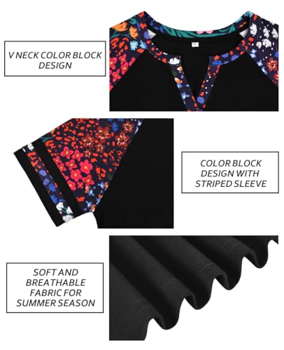 Image of CARCOS Plus Size Tops for Women Short Sleeve Summer Pullover Color Block Crewneck /V Neck Tee Tunic Loose Fit Tshirts XL-5XL
