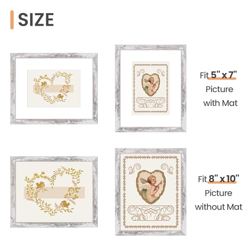 Image of upsimples 8x10 Picture Frame, Display Pictures 5x7 with Mat or 8 x 10 Without, Wall Hanging Photo Frames, Rustic White, 1 Pack