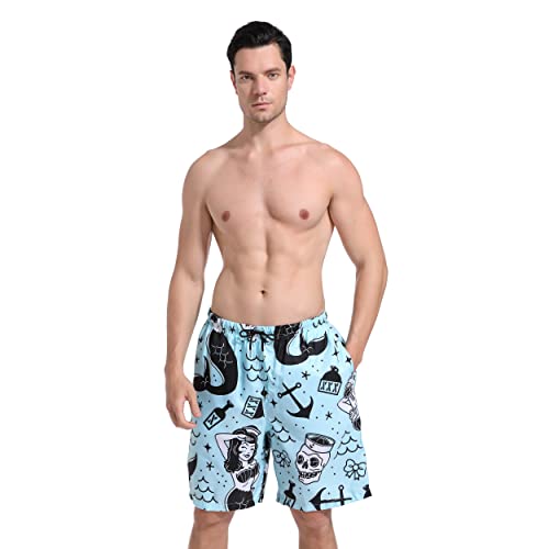 SARA NELL Mens Mermaid and Skull Swim Trunks Board Shorts Beach Swimwear Bathing Suit with Mesh Lined and Pockets2