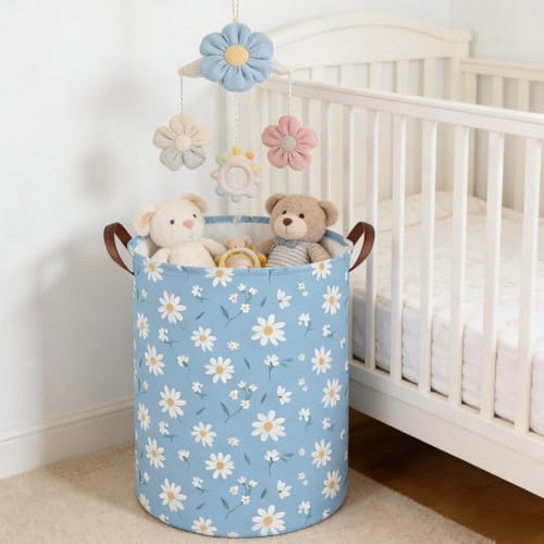 Image of Daisy hamper,Blue flower Laundry Basket,Baby Nursery Hamper,Waterproof foldable girls toy storage box,Dirty Clothes Hampers,Flower house decor(Daisy)
