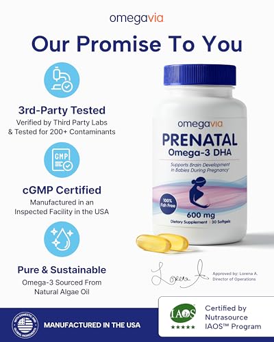 OmegaVia Prenatal DHA 600mg | Fish-Free Omega-3 Supplement | Supports Baby’s Brain, Eye & Nervous System Development | Safe for Pregnancy & Lactation | 30 Easy-to-Swallow Softgels - Thumbnail 2