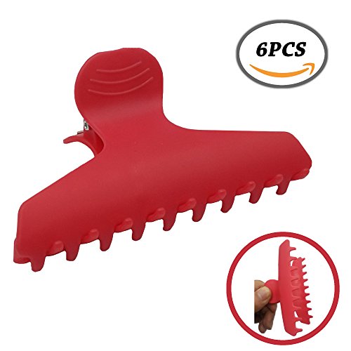MOKALE 6pcs Plastic Butterfly Hair Clamps-Non-Slip Chic Styling Claw Hairgrip for Women and Girls-Professional Chunky Prong Teeth Bows Jaw Hair Clips For Thick Hair (Red)