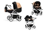 Zwillingswagen Duet Havana II Geschwister Kinderwagen - 3 in 1- Set Wanne Buggy Babyschale (Schwarz & Cappucino) / 7