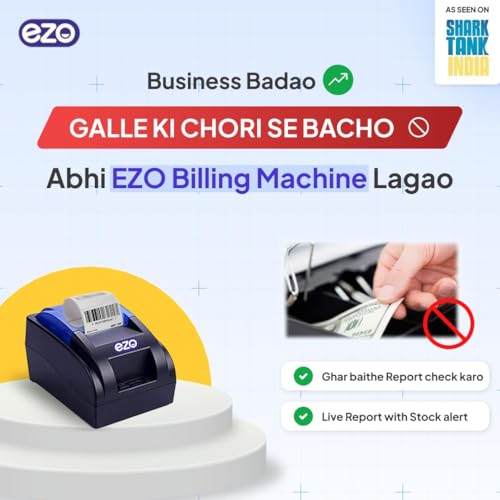 Image of EZO 58mm 2 Inch Wired Printer + Software Subscription Direct Thermal Billing Machine with USB & Bluetooth Connectivity, Software Subscription (6 Months) | 5 Rolls & QR Review Stand Included