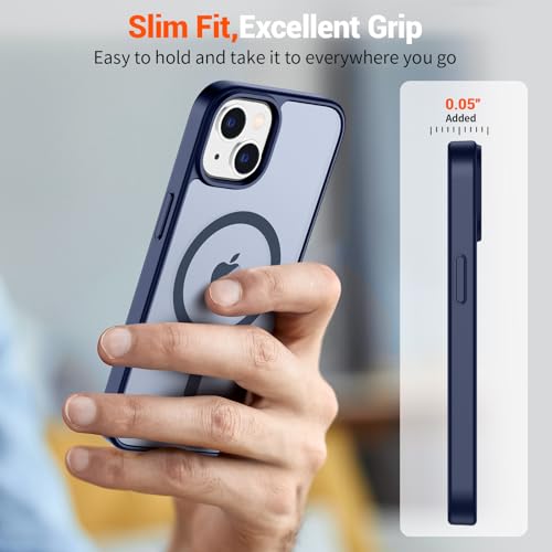 Image of SUPFINE Magnetic for iPhone 15 Case (Compatible with MagSafe) (Military Grade Drop Protection) Slim Translucent Matte Shockproof with Anti-Fingerprint Phone Case, Navy Blue