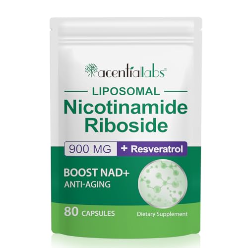 NAD+ Suplemento, 900 MG NAD+ Resveratrol, Nicotinamide Riboside & Quercetin para Antienvejecimiento, Aumente Su Energía y Metabolismo para Hombres y Mujeres, 80 Cápsulas