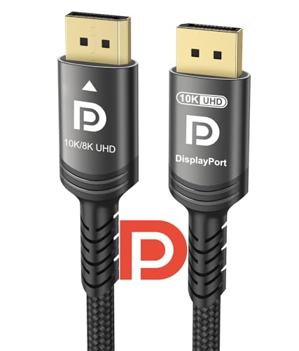 Ubluker 10K 8K DisplayPort 2.1 Cable 54Gbps 50 FT, Certified DP to DP Cord 4K 240Hz 165Hz 144Hz 120Hz 10K 8K 120Hz Nylon Braided UHBR HDCP2.3 FreeSync G-Sync RTX5090 Gaming Monitor PC Projector