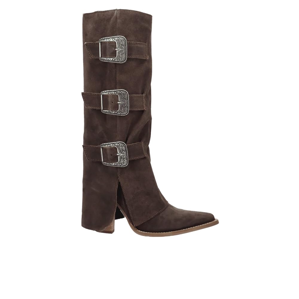 Dingo Womens Buckle Bunny Suede Leather Casual Boots Over the Knee Mid Heel 2-3 - Brown