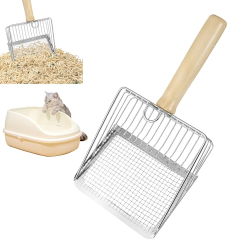 FHISKUNYU, Pala arenero Gato, Pala de Metal con Mango Largo, Pala Profunda Grande, Adaptable a Arena colectiva para Gatos, Distancia de Orificios de 7 mm