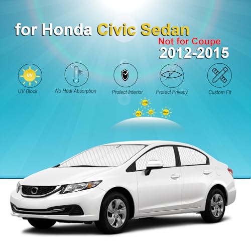 Image of KMF 6pcs Thicken Full Window Sun Shades for Honda Civic Accessories 2012-2015, Windshield Sunshade Sun Visor Car Window Covers for Side Rear, UV Block and Blackout Privacy for Camping Outdoor