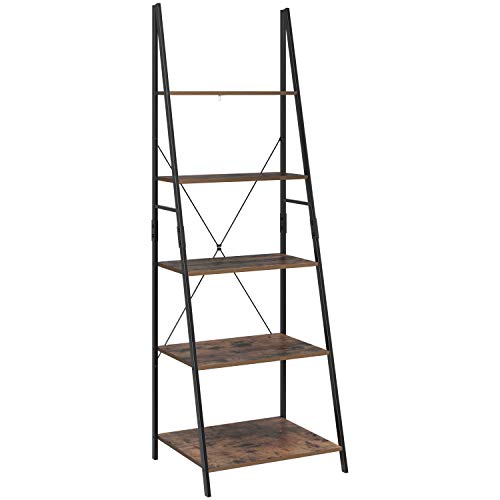HOMFA Ladder Shelf, 5 Tier Vintage Bookcase, Multifunctional Bookshelf Plant Flower Stand Storage Rack Shelves, Wood Look Accent Metal Frame Modern Furniture Home Office