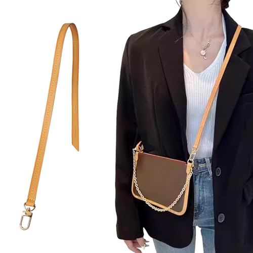 Image of Genuine Vachetta Leather Strap for Bag,Shoulder Purse Strap Replacement Fit for Pochette Accessoires (Beeswax-Width:0.39in&Length:35.4in,Single Buckle)