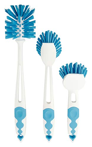 HEIMWERT Premium 3-delige set afwasborstels, pannenborstel, glasborstel, mixpannenborstel voor alle gangbare thermokokers, Made in Germany (blauw (afwasborstel diket/pannenborstel/glazen borstel)