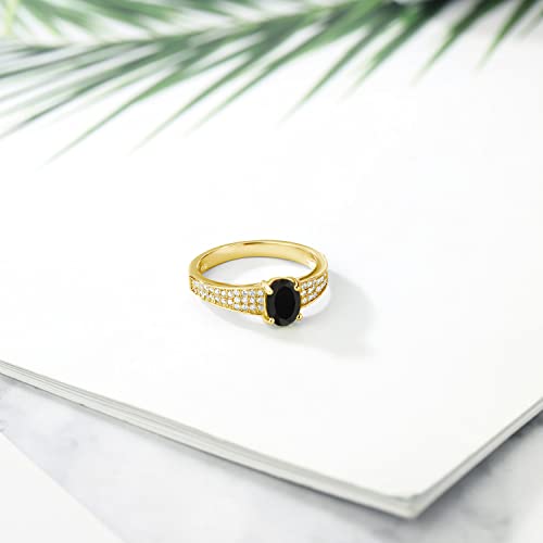 Gem Stone King 18K Yellow Gold Plated Silver Black Onyx Engagement Ring For Women (2.08 Cttw, Oval 8X6MM, Gemstone December Birthstone, Available In Size 5, 6, 7, 8, 9)4